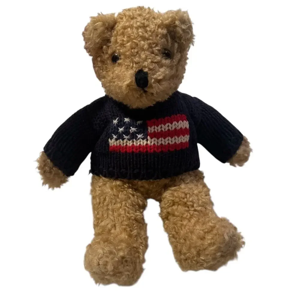 RARE Vintage TY 1990 Teddy Bear Plush American Flag Knit Sweater 13